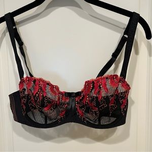 Aubade Paris black bra with red and orange embroidery, 32E